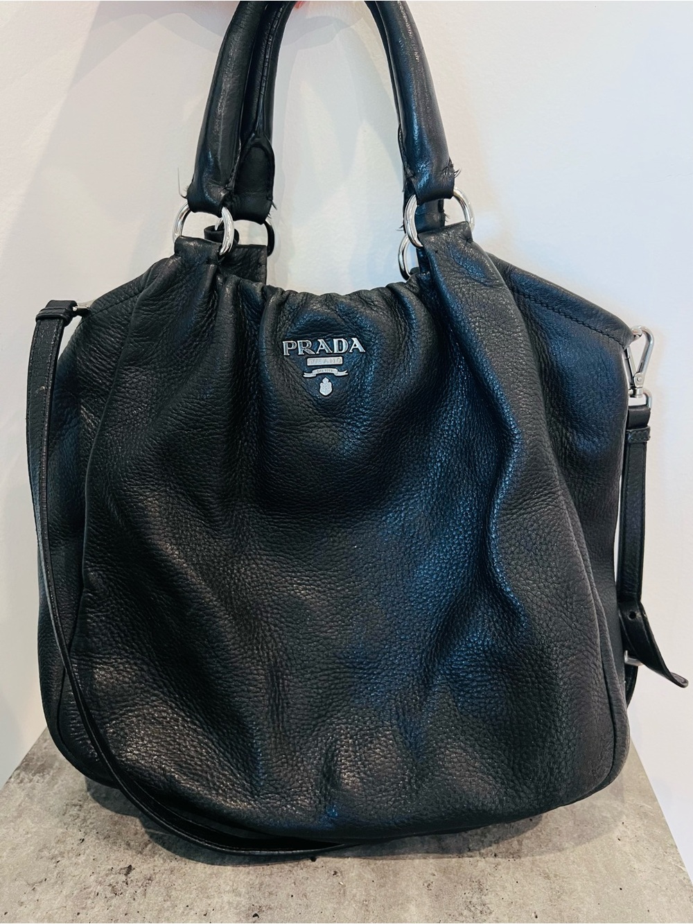 PRADA Vintage Black Leather Tote Bag